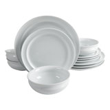 Martha Whiteware 12 Pieces Dinnerware Set, Service For 4, White Rim - Round, Fine Ceramic