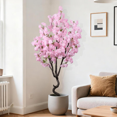 Arbre de fleurs de cerisier artificiel de 6 pi en pot, arbre de fleurs de cerisier artificiel avec fleurs roses, plante de fleur de cerisier artificielle réaliste pour un décor intérieur et extérieur