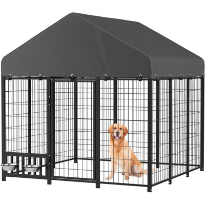 Outdoor Dog Kennel, Chain Link Fence With Roof