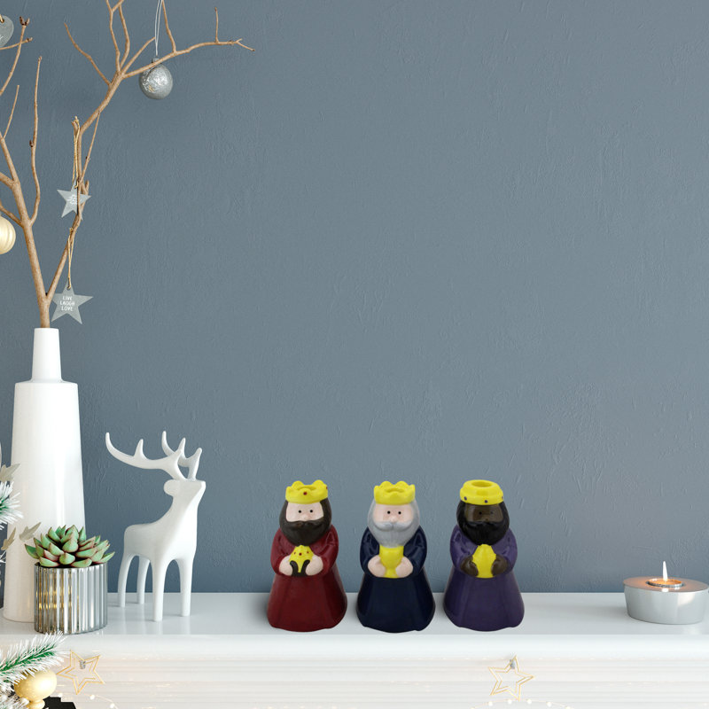 Ensemble de 3 porte-bougies de Noël crèche Wise Men 6,5 po