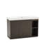 Meuble-lavabo moderne en chêne fumé avec grand rangement et lavabo à quartz intégré-129940323