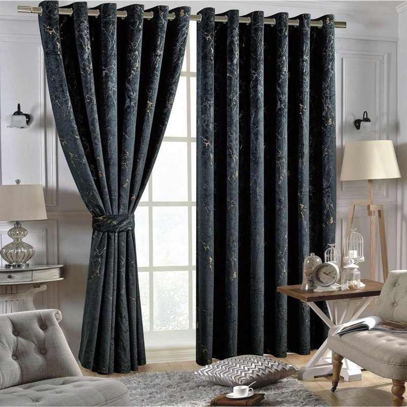 Rogers Velvet Room Darkening Curtain Pair, 168 x 137 cm, Navy Blue