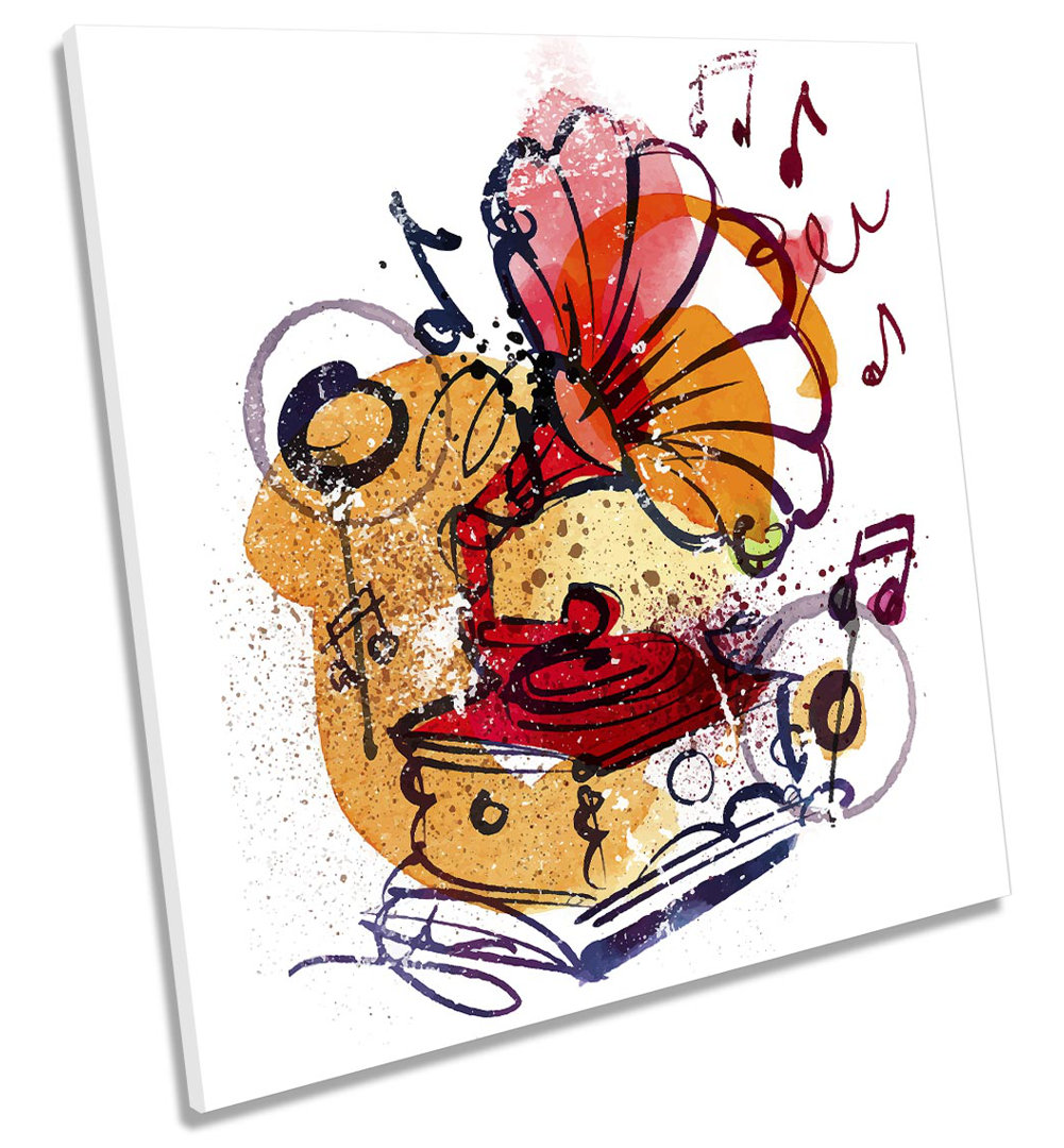 Gramophone Music Sketch Picture - Wrapped Canvas Print