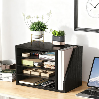 Organisateur de dossiers en bois avec 3 tablettes réglables, trieur de courrier et de papier pour le bureau et la maison, porte-documents efficace pour les enveloppes, les magazines et les fournitures de bureau