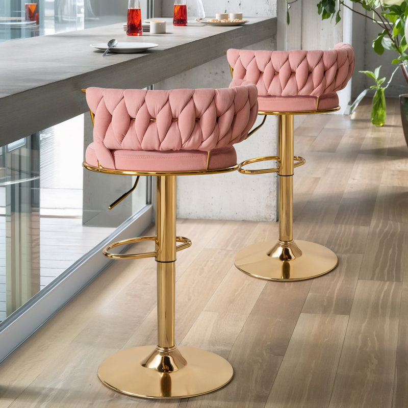 Ensemble de 2 tabourets de bar pivotants en velours, tabourets de bar réglables à hauteur de comptoir, chaises d'îlot de cuisine et chaises de bar rembourrées