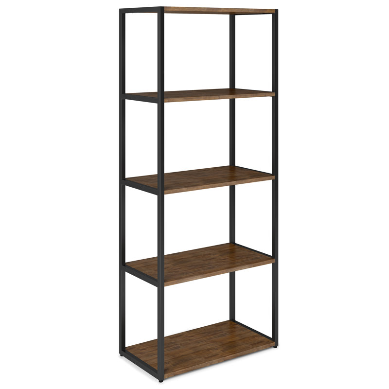 Bibliothèque industrielle moderne 30 "à 4 tablettes en acacia avec tablettes ouvertes et structure en métal