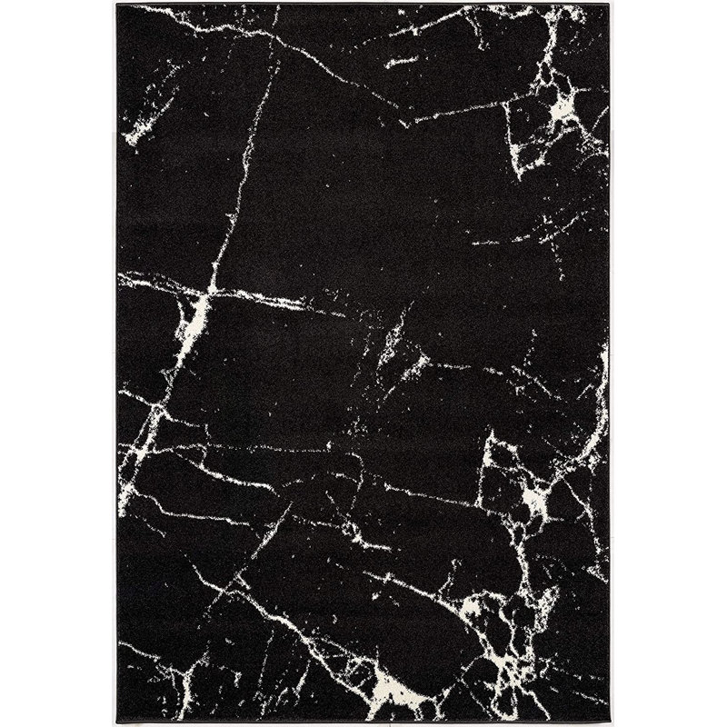 Tapis noir à motif abstrait Pjeter, Rectangle 7 pi x 9 pi