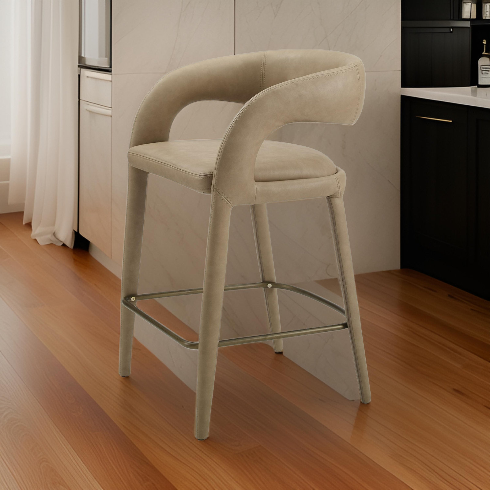 Freestyle 25.6'' Vegan Leather Counter Stool, Gray, 29.5''