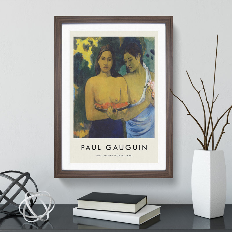 Two Tahitian Women by Paul Gauguin - Picture Frame Art Prints, 65cm H x 48cm W x 2cm D, Walnut