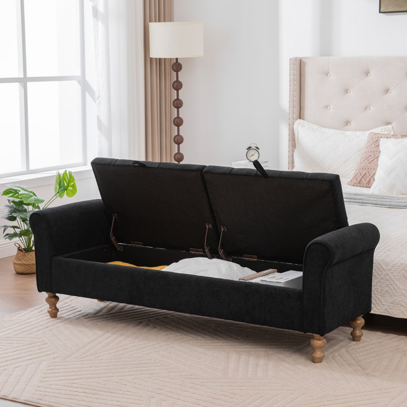 Banc de rangement rembourré Modern, 21.9 " H x 65.7 " L x 20.3 " D, Black, Noir