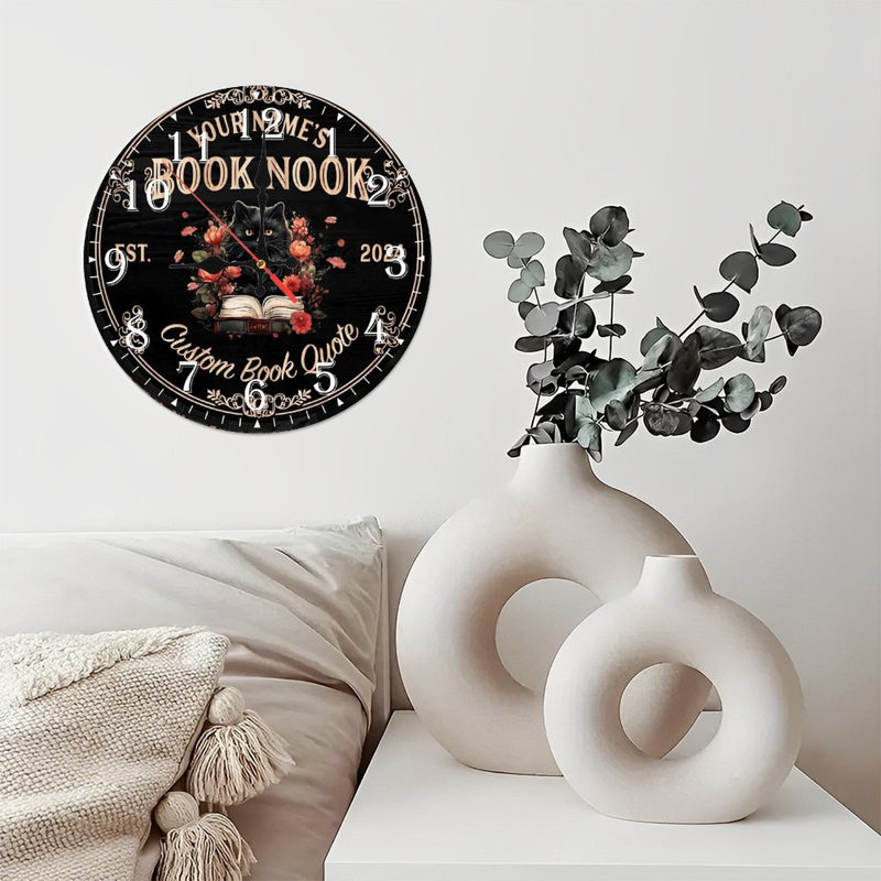 Horloge murale en bois 10 po, mouvement silencieux, à piles (piles AA non incluses), décor artistique, parfait pour les décorations