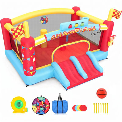 13.1' X 11.1' Large Inflatable Bounce House With Basketball Hoop, Racing Slide, Target Toss Game, Inflatable Bopper, Balls, 550W Blower