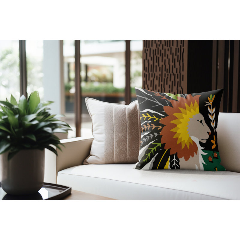 Coussin décoratif en microsuède Lev, Carré 20 po, Black/Ochre/Brown/Yellow/Green