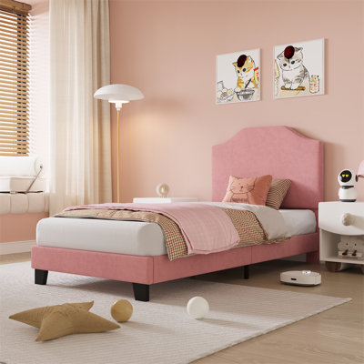 Modern Twin Size Upholstered Bed Frame – Soft Corduroy Headboard – Sturdy Wooden Slats