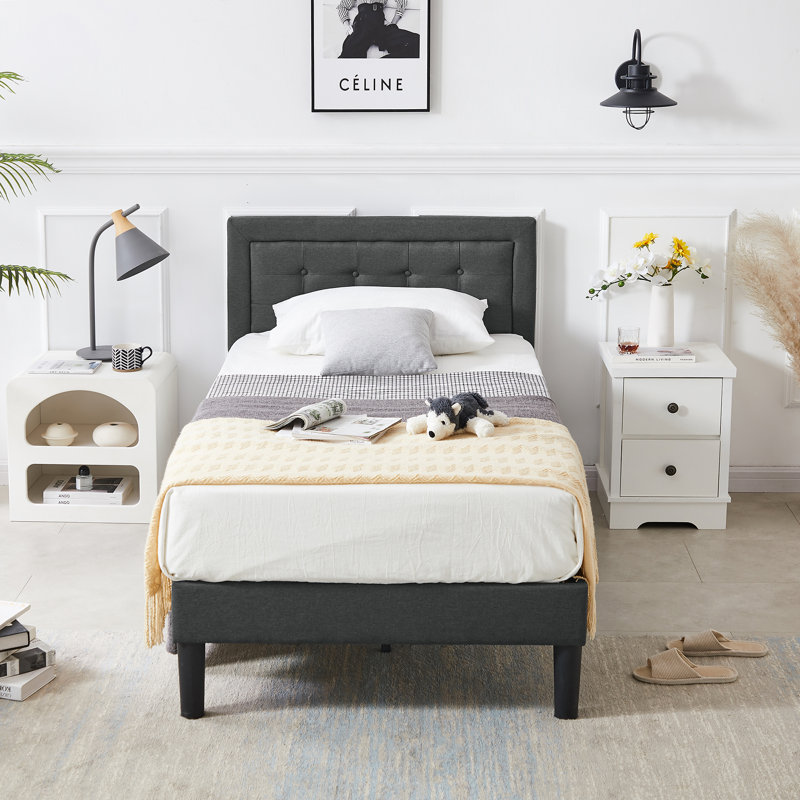 Structure de lit tapissier Kempst, Simple, Gris foncé