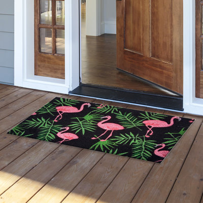 Flamingos And Leaves Coir Doormat