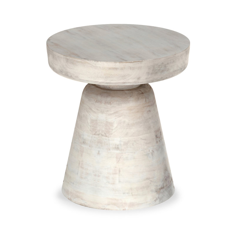 Robbie 16"W Solid Mango Wood Boho Contemporary Rustic End Table with Multipurpose Function, Distressed White Wash