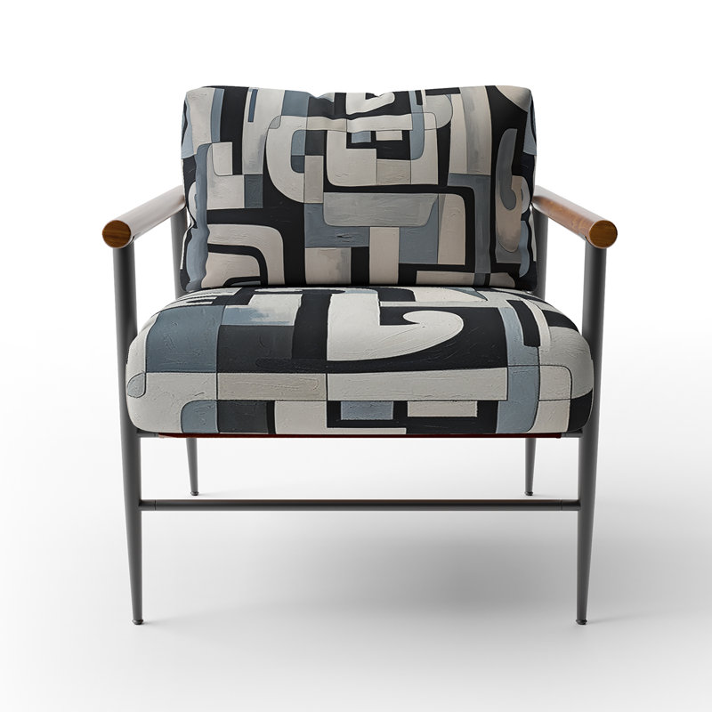 Garden Of Urban Groove Abstract Geometrics VII - Chaise rembourrée contemporaine avec accoudoirs, fauteuil d'appoint géométrique