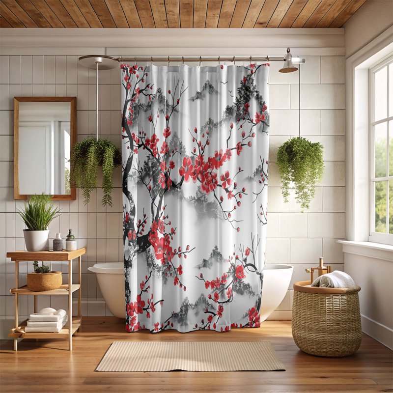 Rideaux de douche 1 pièce Cherry Blossom, H 74 po x l 35 po