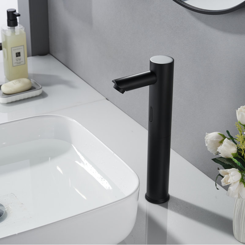 Touchless Vessel Single Hole Bathroom Faucet, Matte Black