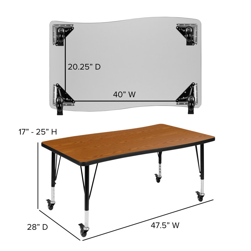 WaveFlex 28"W x 47.5"L Oak Collaborative Height Adjustable Activity Table with Casters