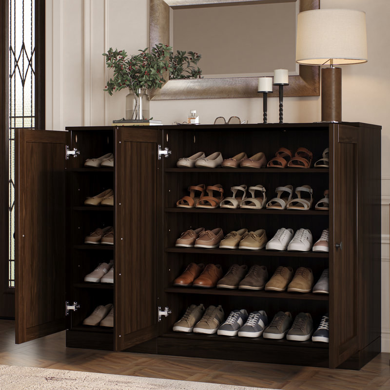 Armoire à chaussures 100% en bois massif avec portes Shaker, tablettes réglables, rangement modulaire pour vestibule, l 48,5 po x H 35,75 po