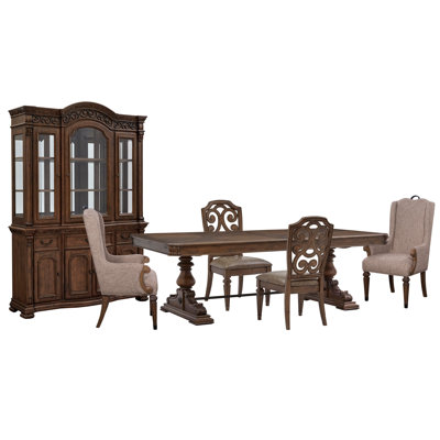 Extendable Trestle Dining Table With 2 Side Chairs 2 Host Chairs Buffet And Hutch