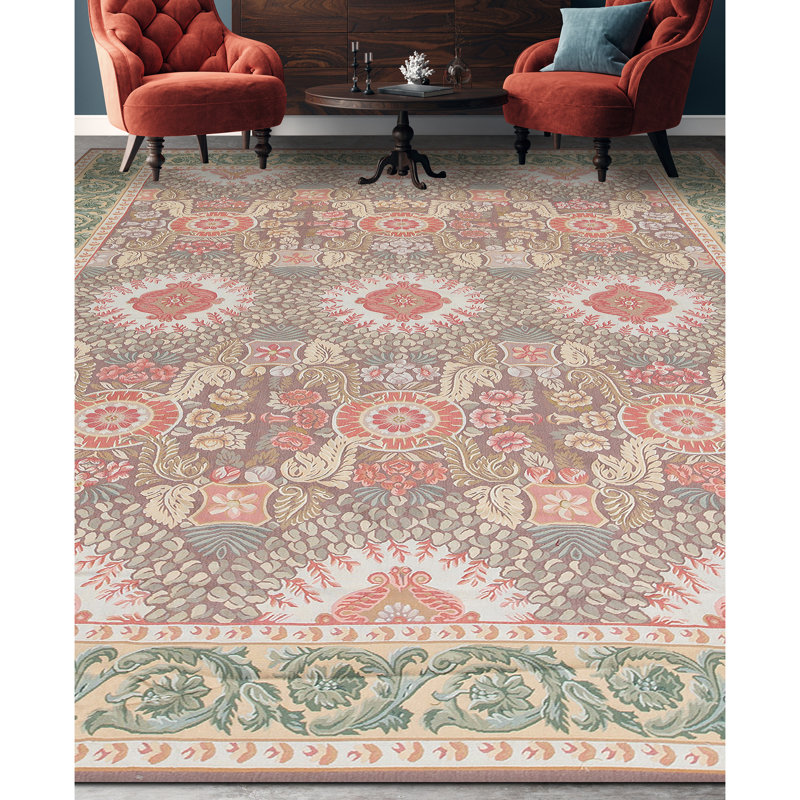 Hand-Knotted High-Quality Brown and Green Area Rug