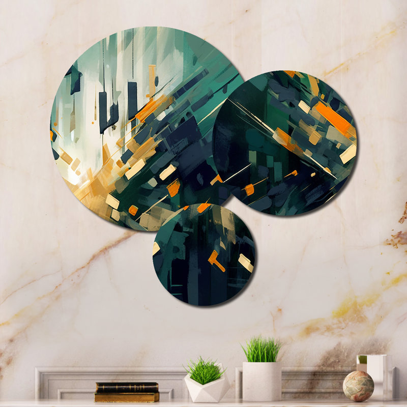 Yellow and Green Dancing With Colors II - Abstract Metal Art Print Set