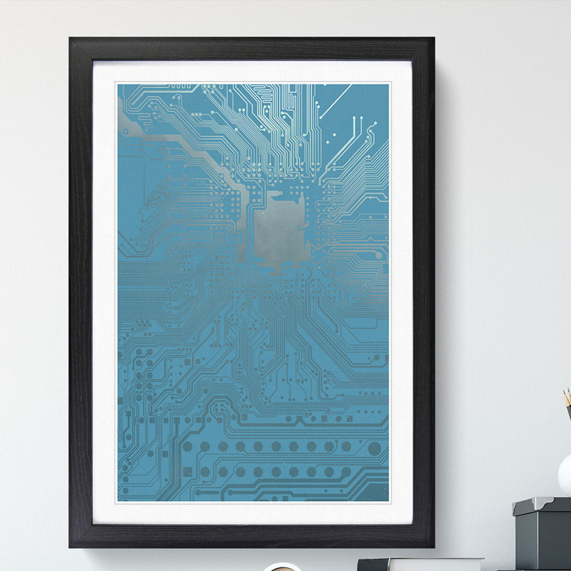 Blue Twilight Circuits - Picture Frame Graphic Art, Black, 48cm H x 36cm W x 2cm D