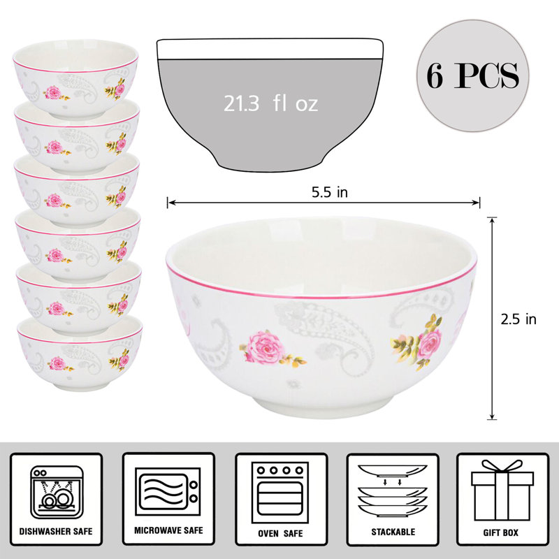 Ensemble de 6 bols en porcelaine rose Garden Rose