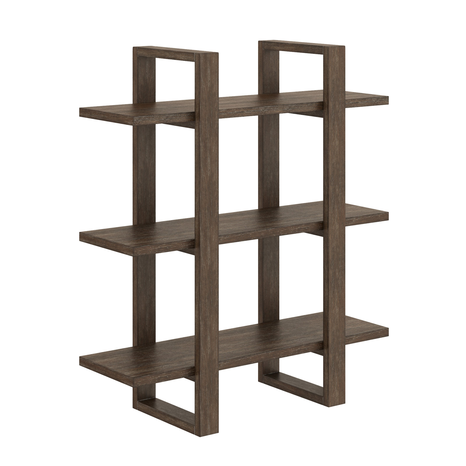 Solid Wood Floating Shelf with Adjustable Shelves, Wire Brushed Dark Brown