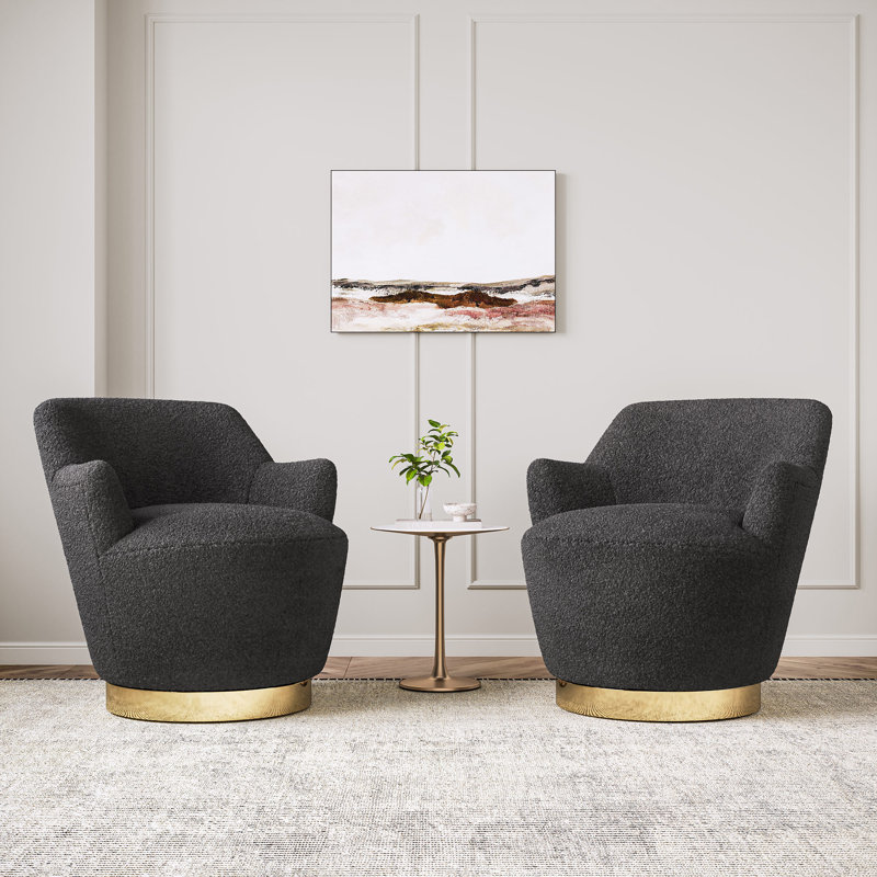 Corabeth Upholstered Swivel Armchair, Black Polyester