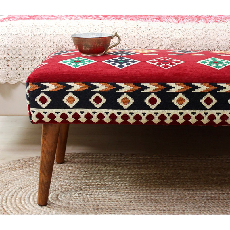 Stylish Pouffe with Wooden Legs, 35.8 x 16.5 x 18.1 Inches | 50% Cotton / 50% Polyester Fabric, 2.8-Inch Orthopedic Sponge for Comfort | Perfect for Rustic & Southwestern Décor, Versatile Seating Option