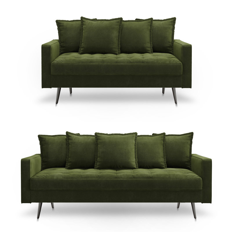 Ensemble de canapés-lits 2 pièces Lillia, Velours vert olive