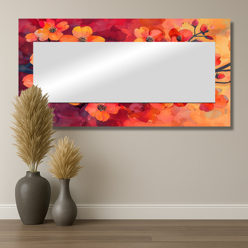 Sunset Hues Dogwood Branches Of Elegance I - Floral Accent Wall Mirror - Printed On Metal, 28" x 55"