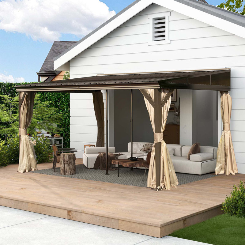 Pavillon de jardin incliné 10 x 14 pi avec gouttières, pavillon mural extérieur avec toit en métal