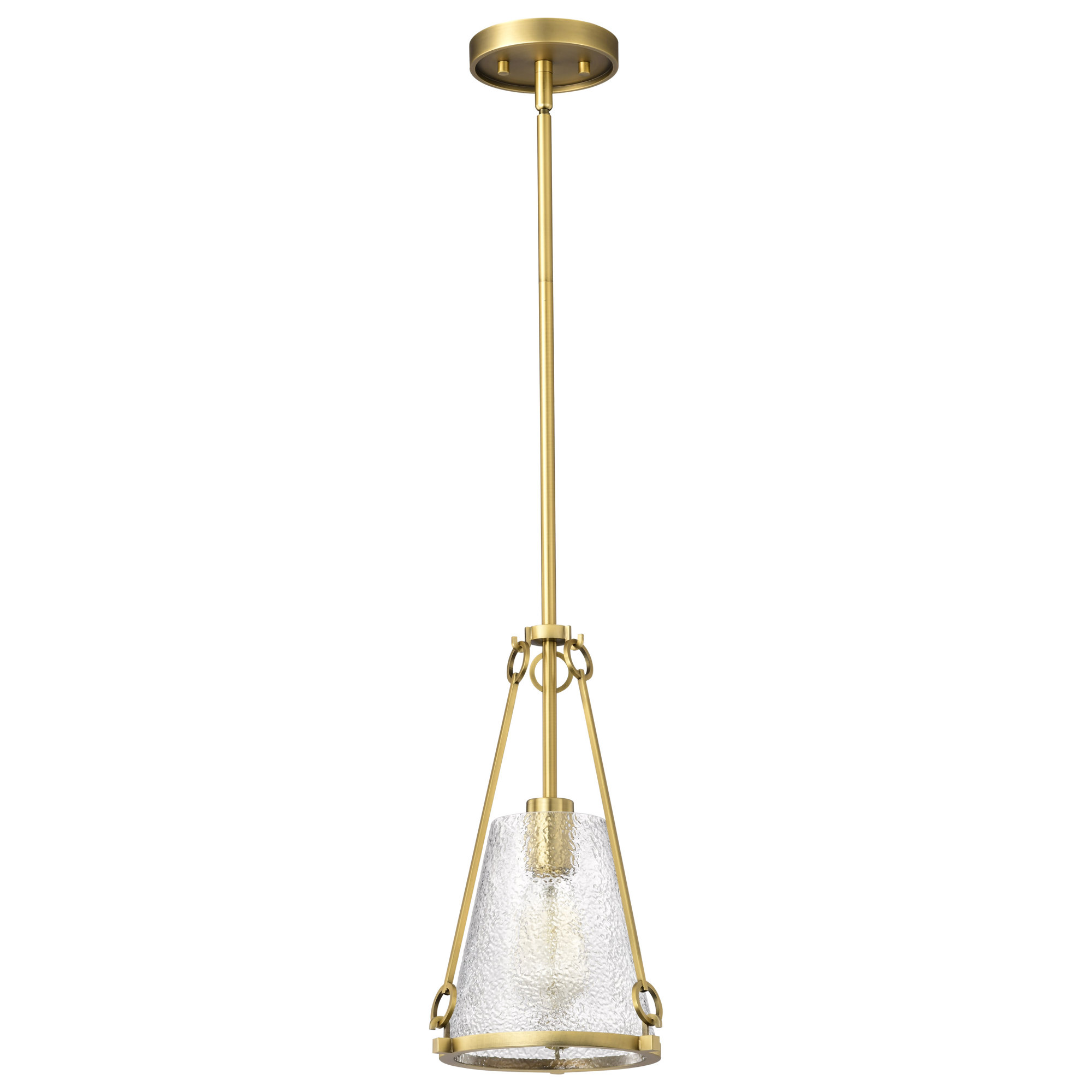 Valentine - Small Pendant - Vintage Brass Finish - Hammered Glass, 14.5" H x 8" W x 8" D, Vintage Brass