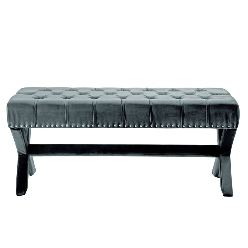 Banc en velours capitonné Lovell, Bleu ardoise