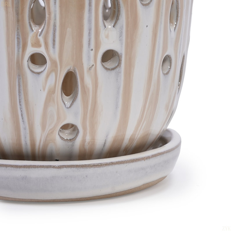 Set Of 2 Gradient Ceramic Flowerpot, Modern Planter For Patio, Garden, Windowsill, Brown + Antique White