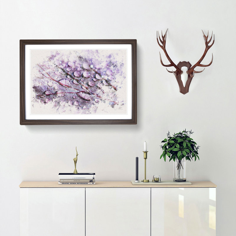 Dewdrops Upon A Lilac Leaf - Framed Print, 62cm H x 87cm W x 2cm D, Walnut Framed