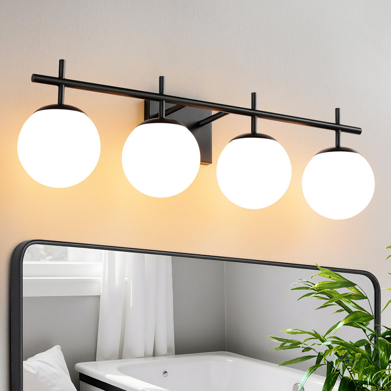 4-Light Dimmable Vanity Light For Bathroom Mirror Up/Down Mount With Glass Shape, Matte Black