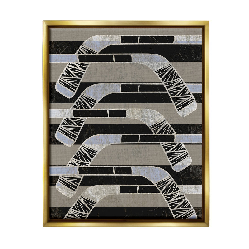 "Modern Hockey Sticks" par Lil 'Rue sur toile, Cadre flottant métallique doré, H 21 po x l 17 po