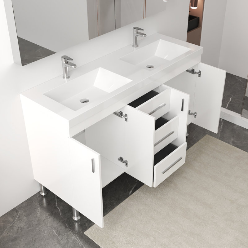 Ensemble de meuble-lavabo double autoportant 60 po Avalia, Blanc