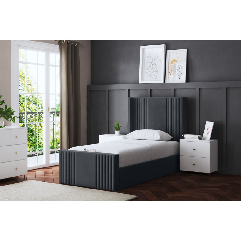 Elara Winged Ottoman Panel Bed with Headboard, Grey, Single (3')