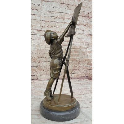 Hot Cast Prodigy Boy Painting Art on Canvas Detailed Handcrafted Bronze Sculpture