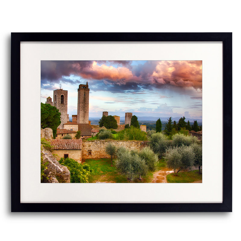 Towers Of San Gimignano Print by Harold Davis, Black Framed Canvas, 24" H x 32" W