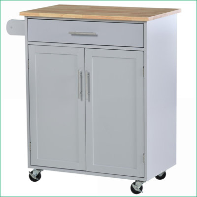 Îlot de cuisine avec chariot, tiroir et armoire Porte-serviettes | Gris ardoise | Bois d'hévéa