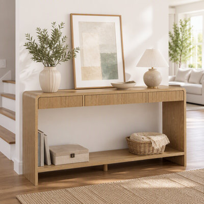 Modern 3-Drawer Console Table with Vertical Slats, Round Edge Design, Perfect for Entryway, Hallway or Behind Sofa