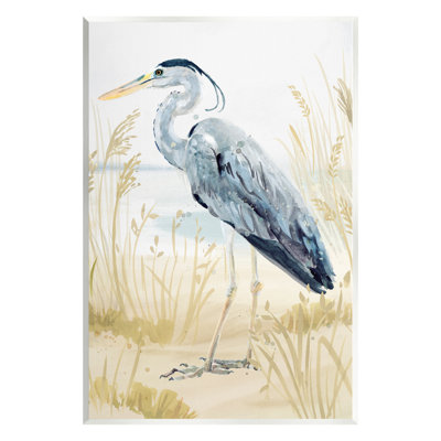 Az-938, reproduction encadrée «Heron and Beach Grass on Canvas» par Victoria Barnes